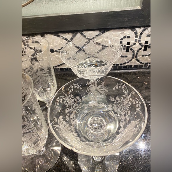 Misc set of 8 Heisey Orchid stemware. Flea bites. - Picture 3 of 3